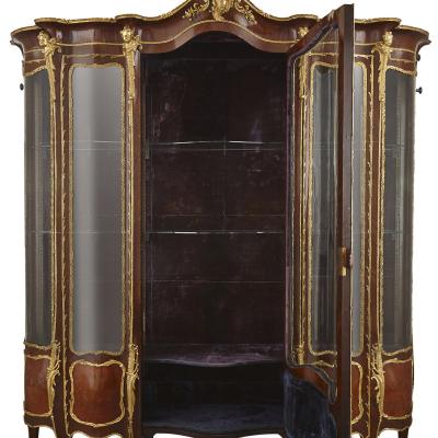 Large Second Empire gilt bronze and marquetry display cabinet