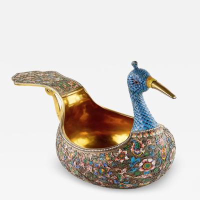 Large Silver Kovsh In The Russian Style With Cloisonne Enamel Russia Moscow