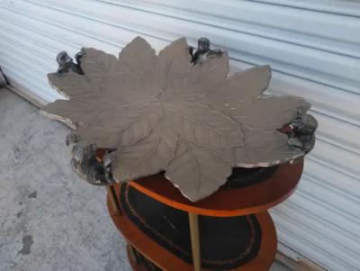 Large Silver Tone Sculpted Monkey Serving Tray