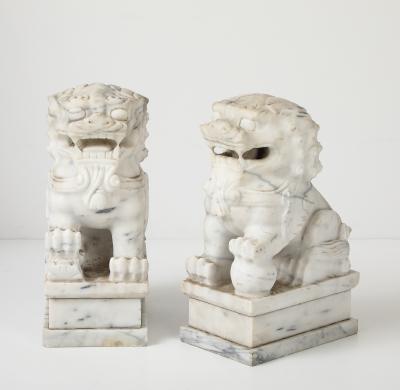 Large Solid Marble Carved Foo Dogs