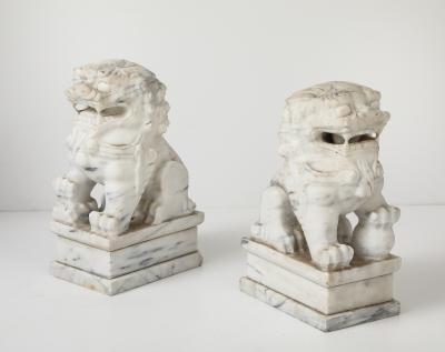 Large Solid Marble Carved Foo Dogs