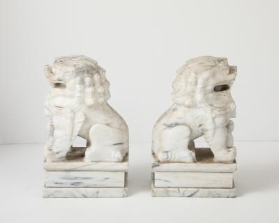 Large Solid Marble Carved Foo Dogs