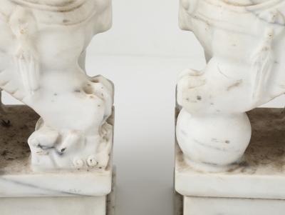 Large Solid Marble Carved Foo Dogs
