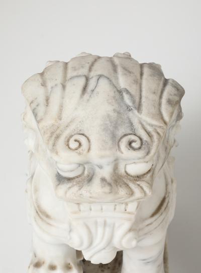 Large Solid Marble Carved Foo Dogs