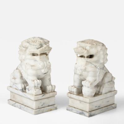 Large Solid Marble Carved Foo Dogs