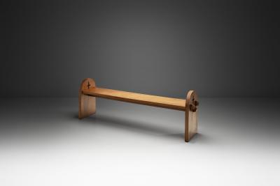 Large Solid Oak Bench With Side Detailing Europe Mid 20th Century