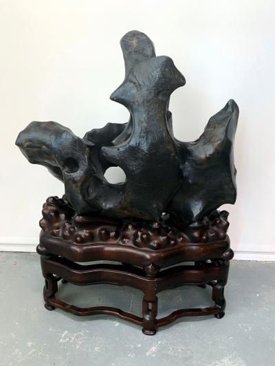 Large Spectacular Chinese Lingbi Scholar Stone on Stand