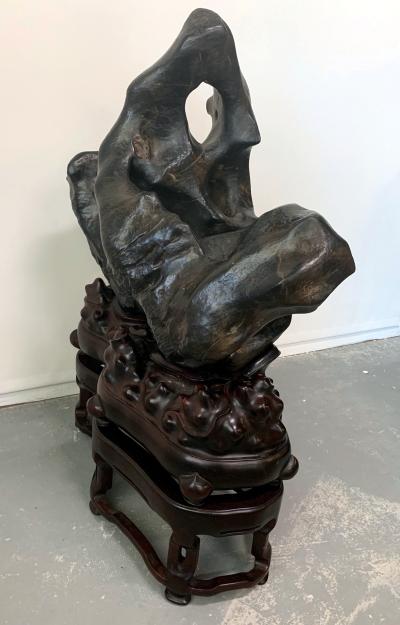 Large Spectacular Chinese Lingbi Scholar Stone on Stand