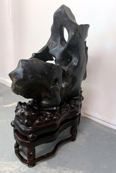 Large Spectacular Chinese Lingbi Scholar Stone on Stand