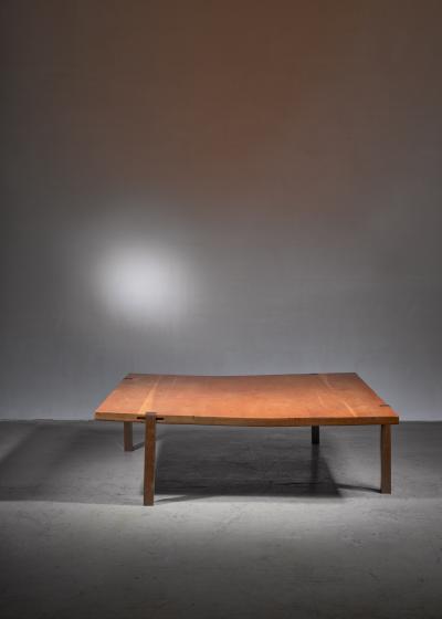 Large Square 1 5 m 58 inch solid wood and metal coffee table Denmark 1960s