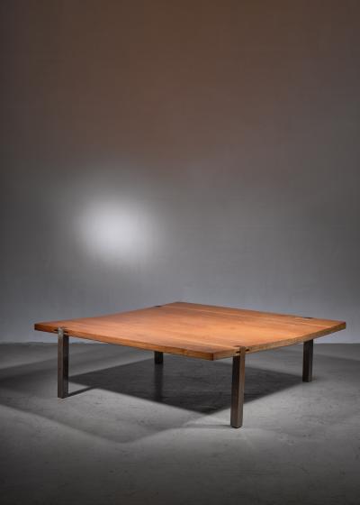 Large Square 1 5 m 58 inch solid wood and metal coffee table Denmark 1960s