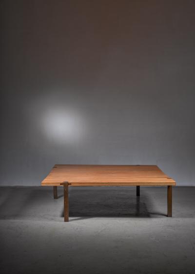 Large Square 1 5 m 58 inch solid wood and metal coffee table Denmark 1960s