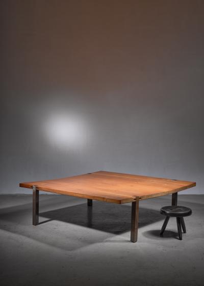 Large Square 1 5 m 58 inch solid wood and metal coffee table Denmark 1960s