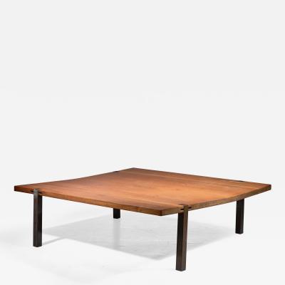 Large Square 1 5 m 58 inch solid wood and metal coffee table Denmark 1960s