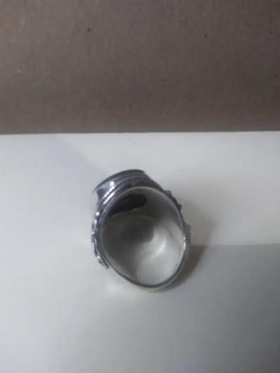 Large Sterling Silver Ring with Blue Multicolored stone Setting size 9 5