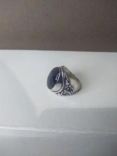 Large Sterling Silver Ring with Blue Multicolored stone Setting size 9 5