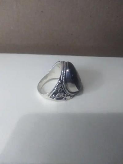 Large Sterling Silver Ring with Blue Multicolored stone Setting size 9 5