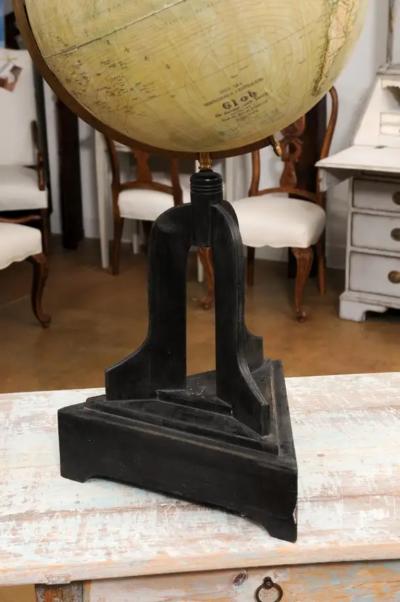 Large Swedish 1910s Freestanding Terrestrial Globe on Black Carved Base