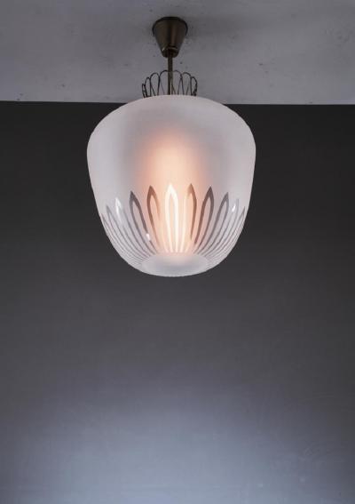 Large Swedish frosted glass and brass pendant 1940s
