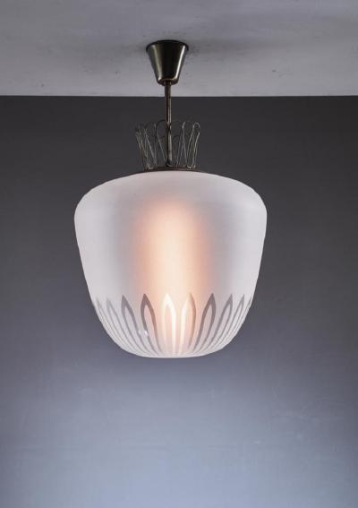 Large Swedish frosted glass and brass pendant 1940s