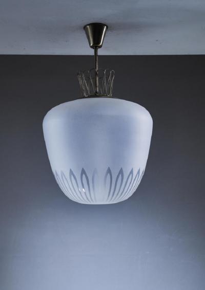 Large Swedish frosted glass and brass pendant 1940s