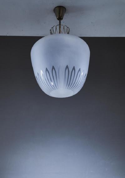 Large Swedish frosted glass and brass pendant 1940s