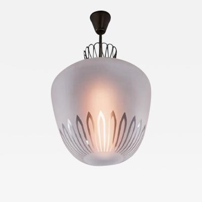 Large Swedish frosted glass and brass pendant 1940s