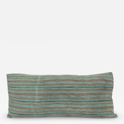 Large Teal Gold Navy and Coral Striped Lumbar Cushion