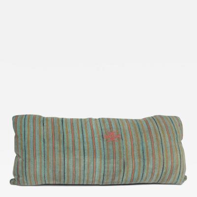 Large Teal Gold Navy and Coral Striped Print Lumbar Cushion