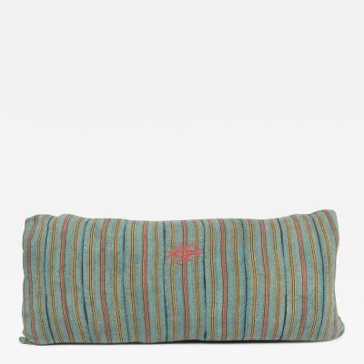 Large Teal Gold Navy and Coral Striped Print Lumbar Cushion