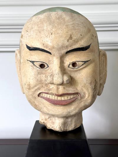 Large Terracotta Head of Luohan on Wood Stand from Vietnam