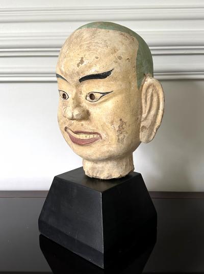 Large Terracotta Head of Luohan on Wood Stand from Vietnam