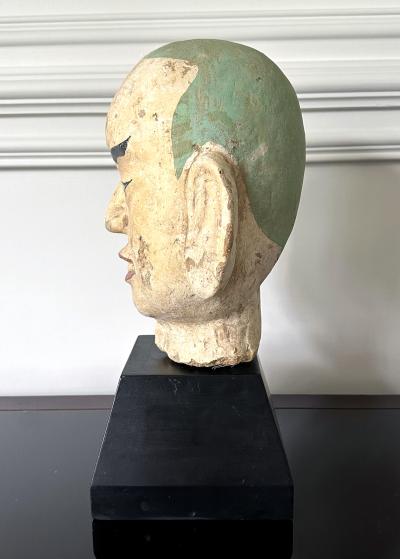 Large Terracotta Head of Luohan on Wood Stand from Vietnam