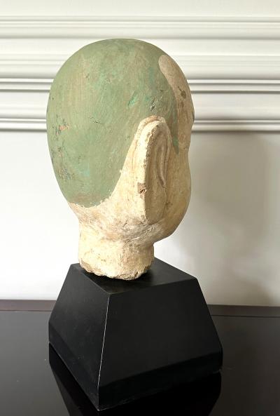 Large Terracotta Head of Luohan on Wood Stand from Vietnam