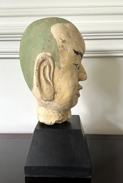 Large Terracotta Head of Luohan on Wood Stand from Vietnam