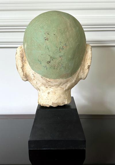 Large Terracotta Head of Luohan on Wood Stand from Vietnam