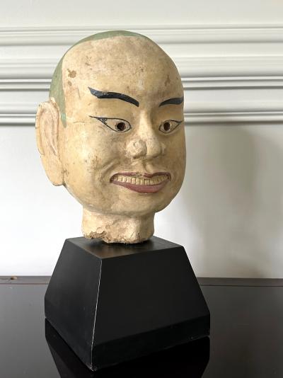 Large Terracotta Head of Luohan on Wood Stand from Vietnam