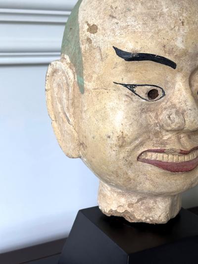 Large Terracotta Head of Luohan on Wood Stand from Vietnam