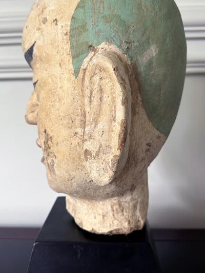 Large Terracotta Head of Luohan on Wood Stand from Vietnam
