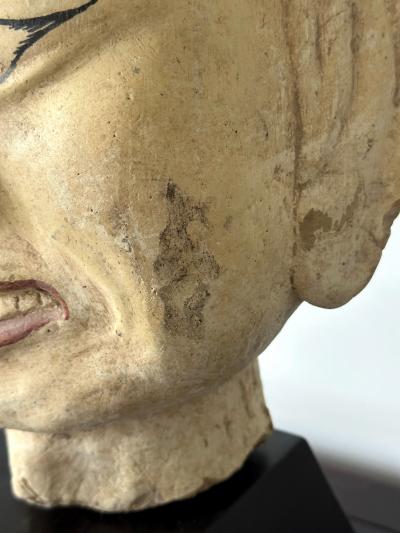 Large Terracotta Head of Luohan on Wood Stand from Vietnam