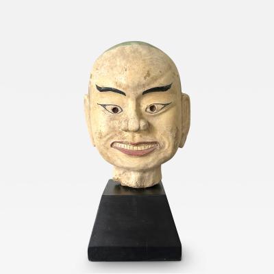 Large Terracotta Head of Luohan on Wood Stand from Vietnam