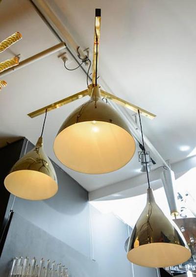 Large Three Brass Shades Pendant
