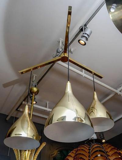 Large Three Brass Shades Pendant