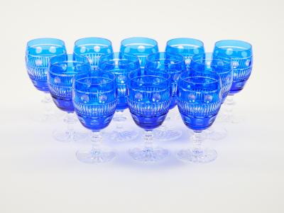 Large Val Saint Lambert Cobalt Blue Crystal Wine and Water Service For 12 People