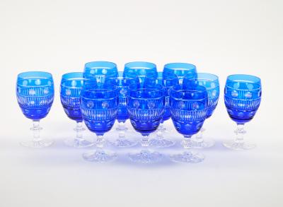 Large Val Saint Lambert Cobalt Blue Crystal Wine and Water Service For 12 People