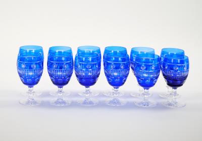 Large Val Saint Lambert Cobalt Blue Crystal Wine and Water Service For 12 People