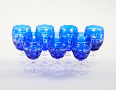 Large Val Saint Lambert Cobalt Blue Crystal Wine and Water Service For 12 People