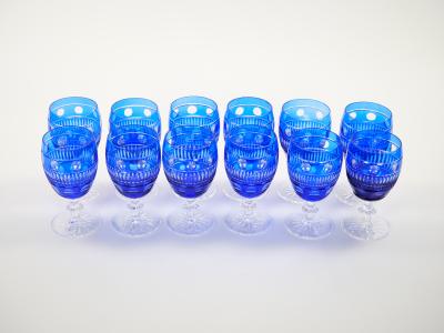 Large Val Saint Lambert Cobalt Blue Crystal Wine and Water Service For 12 People