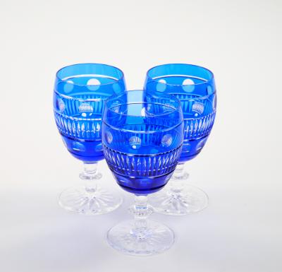 Large Val Saint Lambert Cobalt Blue Crystal Wine and Water Service For 12 People