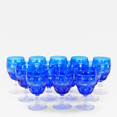 Large Val Saint Lambert Cobalt Blue Crystal Wine and Water Service For 12 People